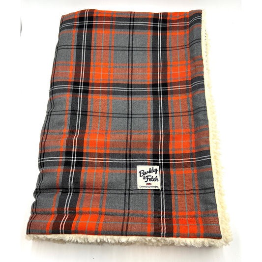 Orange and Grey Tartan Dog Blanket