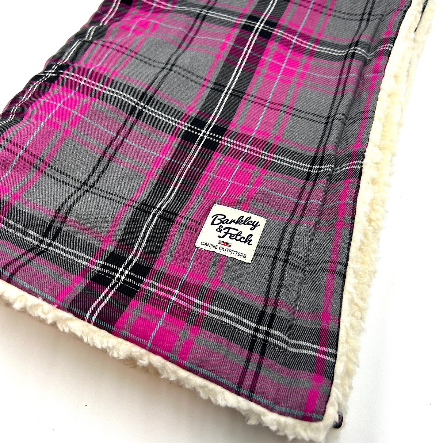 Pink and Grey Tartan Dog Blanket