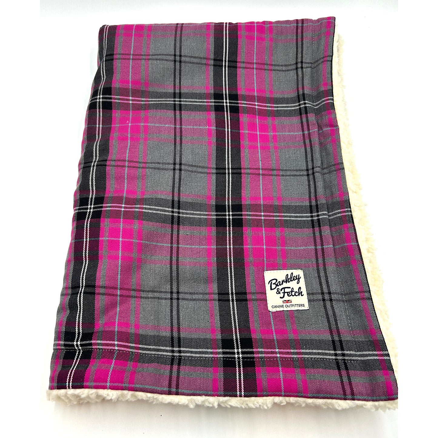 Pink and Grey Tartan Dog Blanket