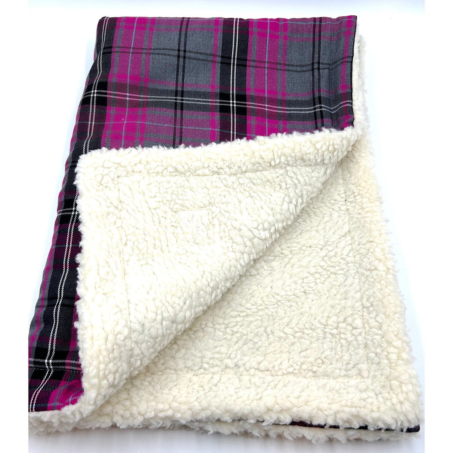 Pink and Grey Tartan Dog Blanket