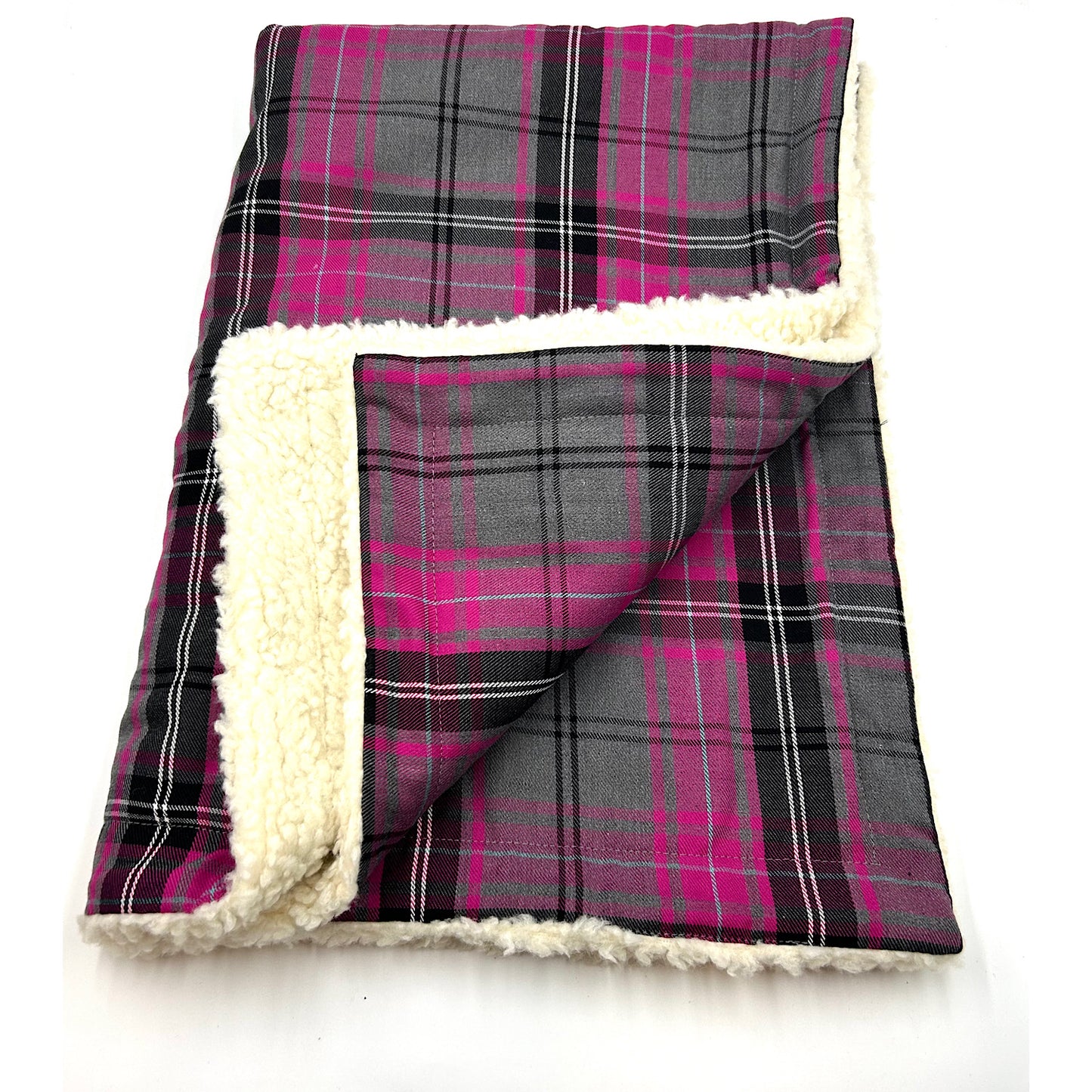 Pink and Grey Tartan Dog Blanket