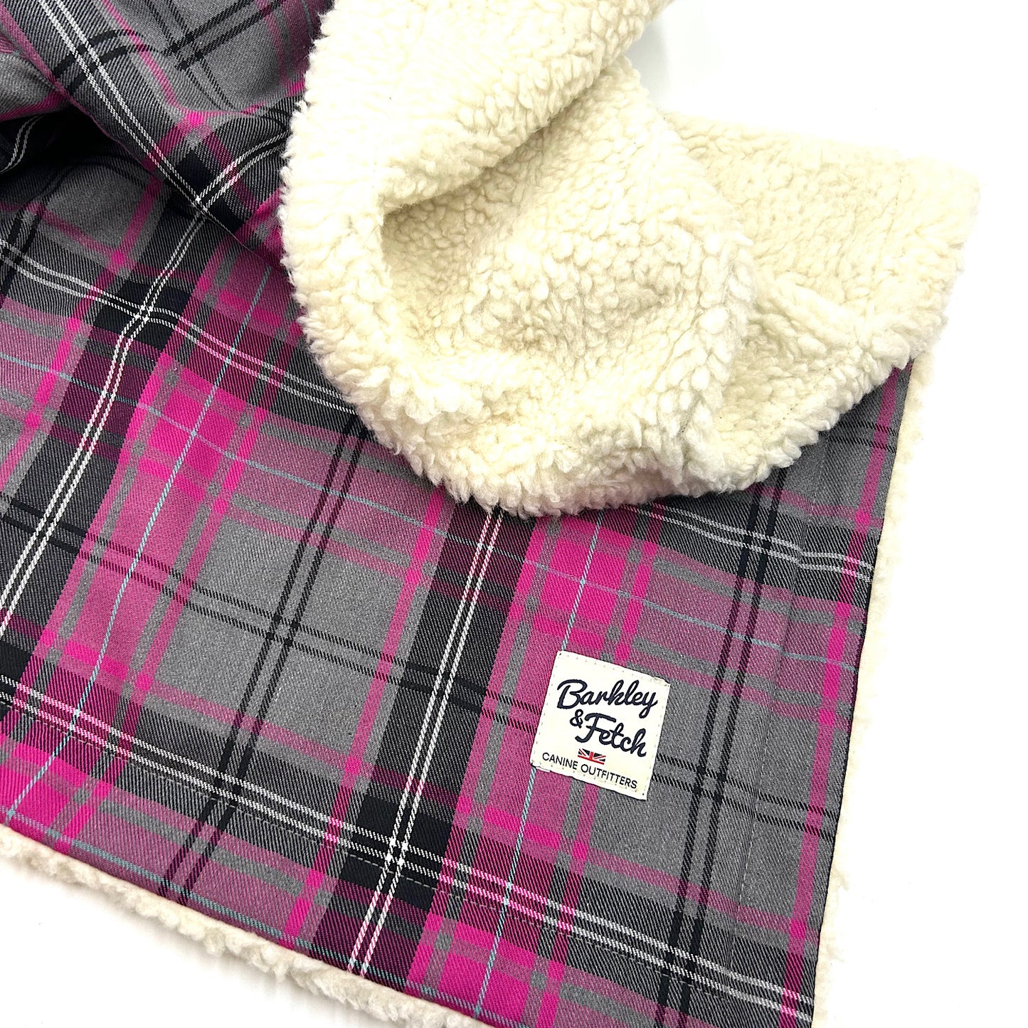 Pink and Grey Tartan Dog Blanket