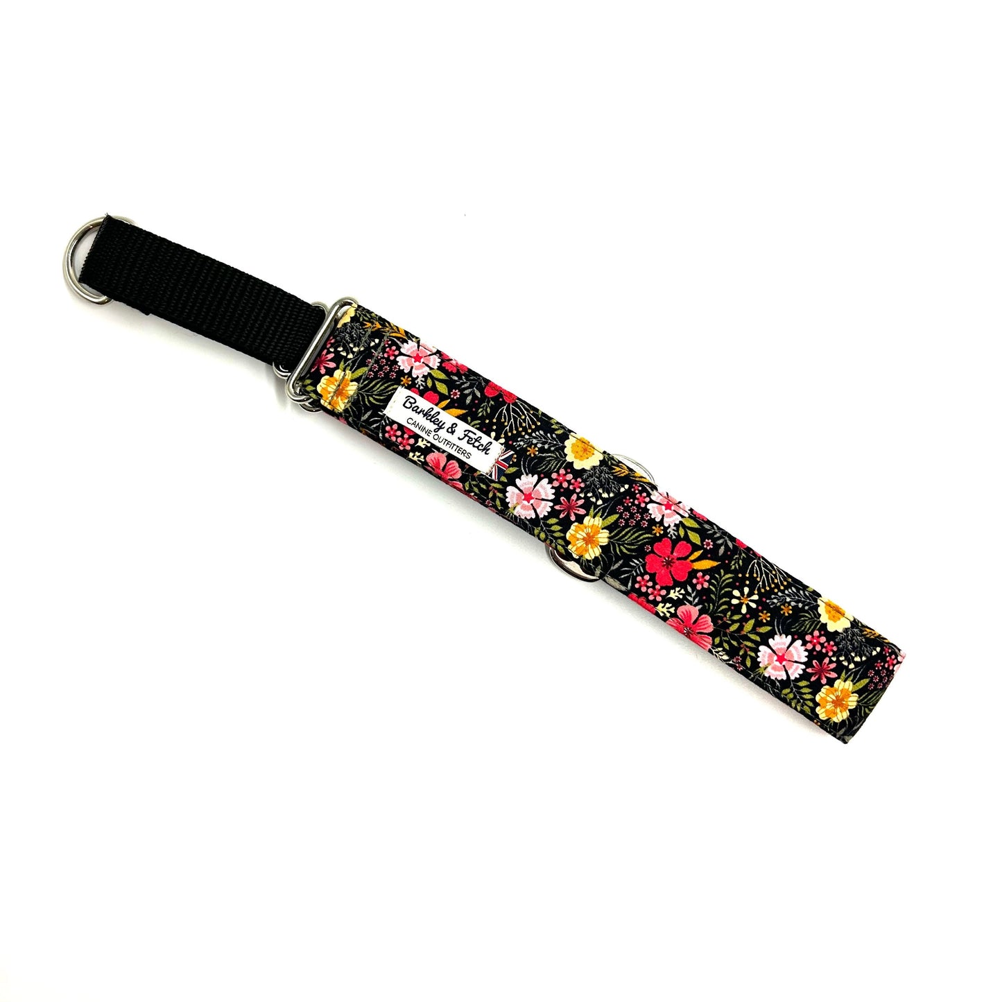 Black Ditsy Floral Print Martingale Collar