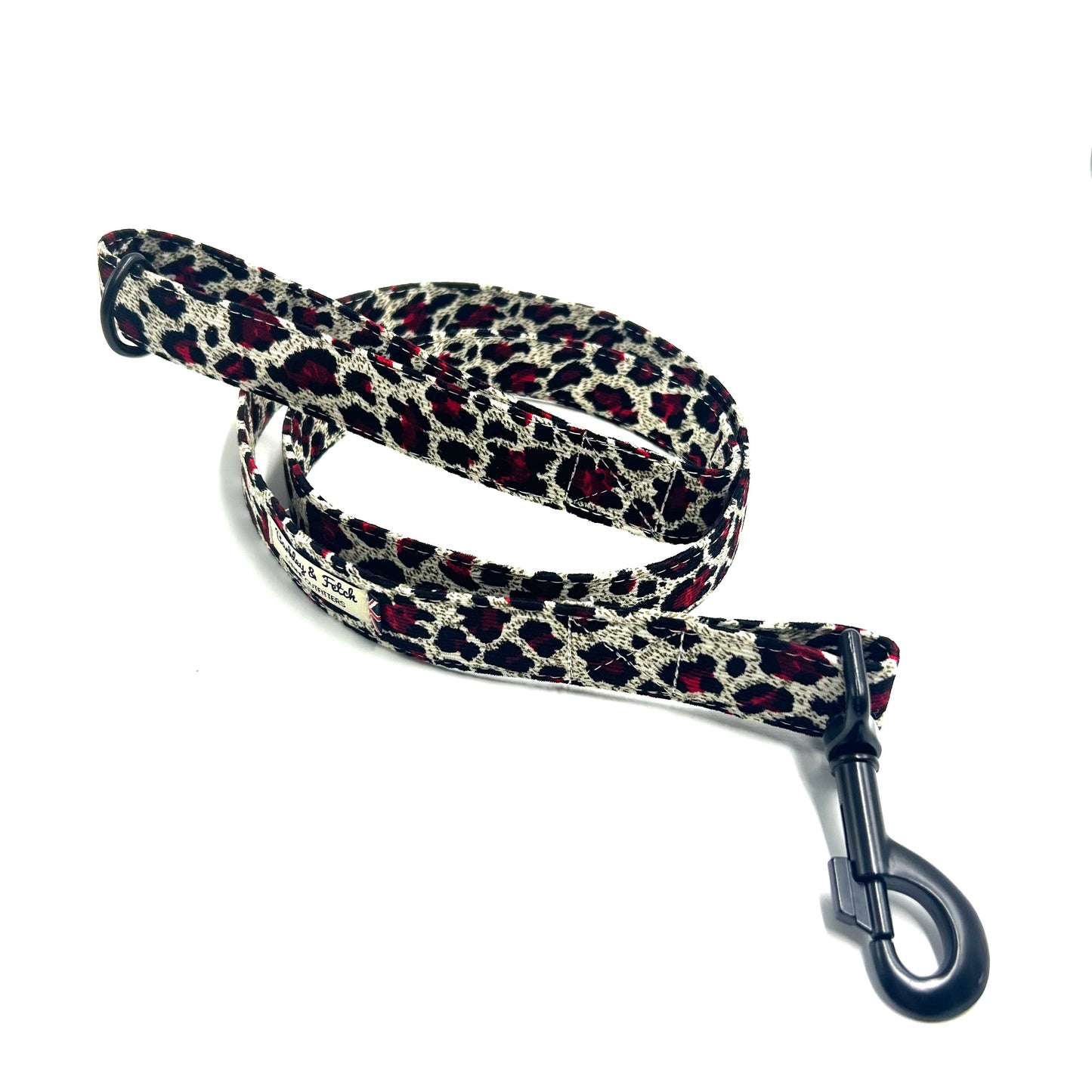 Corduroy Red Leopard Print Dog Lead