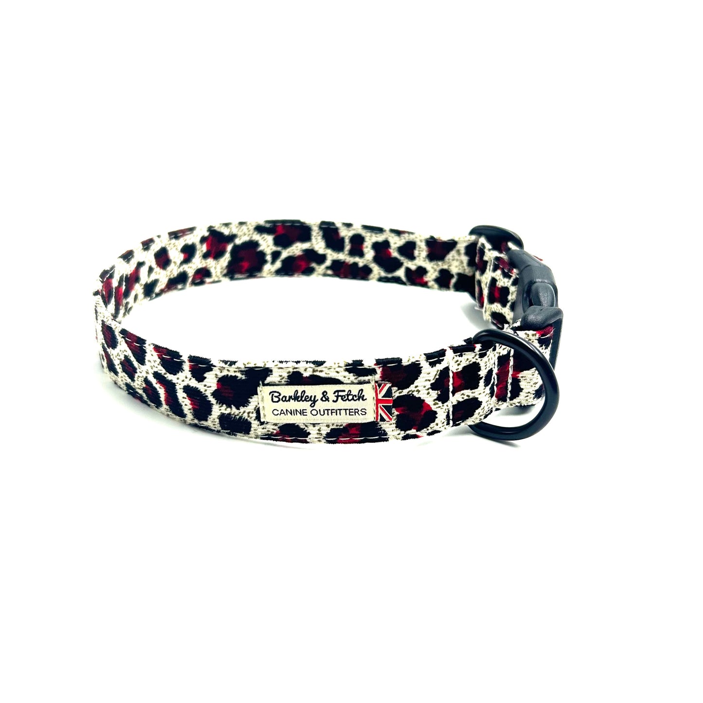 Corduroy Red Leopard Print Dog Collar