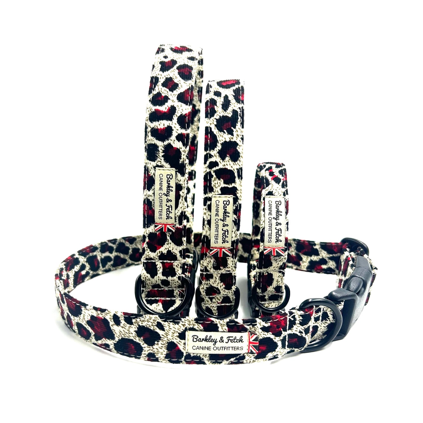 Corduroy Red Leopard Print Dog Collar