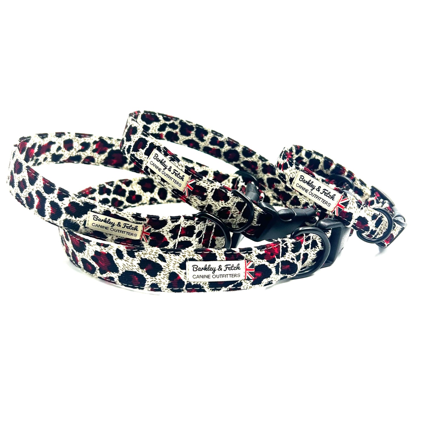 Corduroy Red Leopard Print Dog Collar