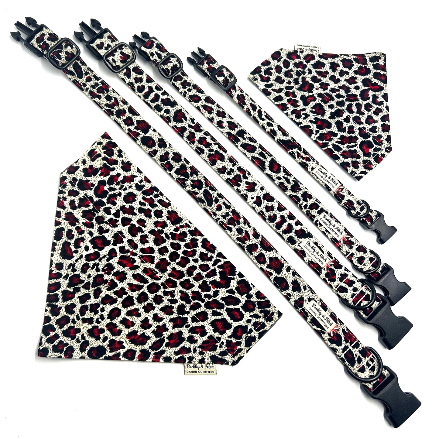 Corduroy Red Leopard Print Dog Collar