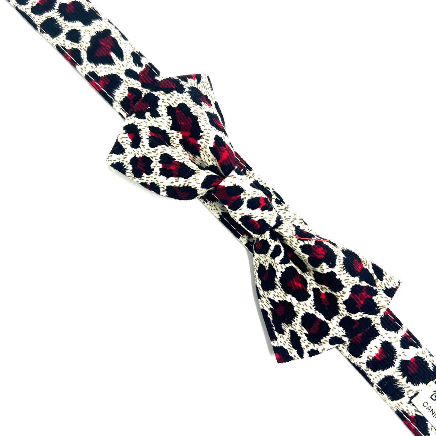 Corduroy Red Leopard Print Dog Bowtie