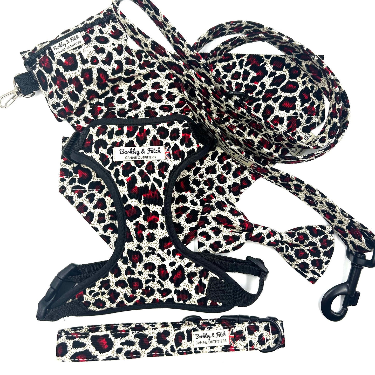 Corduroy Red Leopard Print Poo Bag Holder