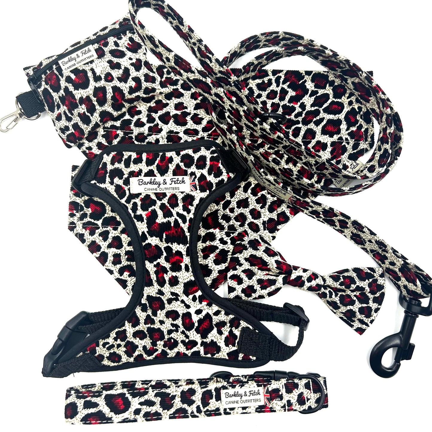 Corduroy Red Leopard Print Dog Bowtie