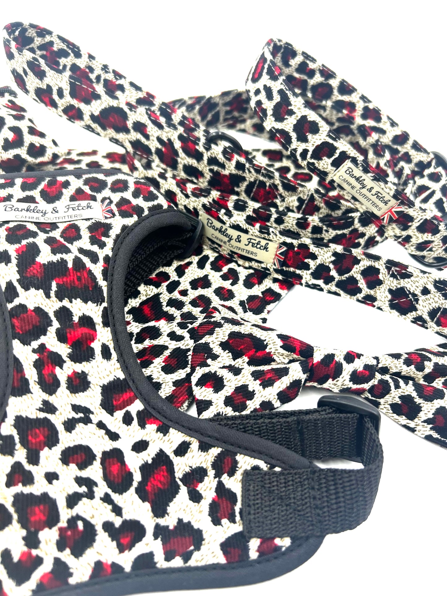 Corduroy Red Leopard Print Dog Collar