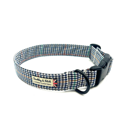 Navy Dogtooth Check Dog Collar