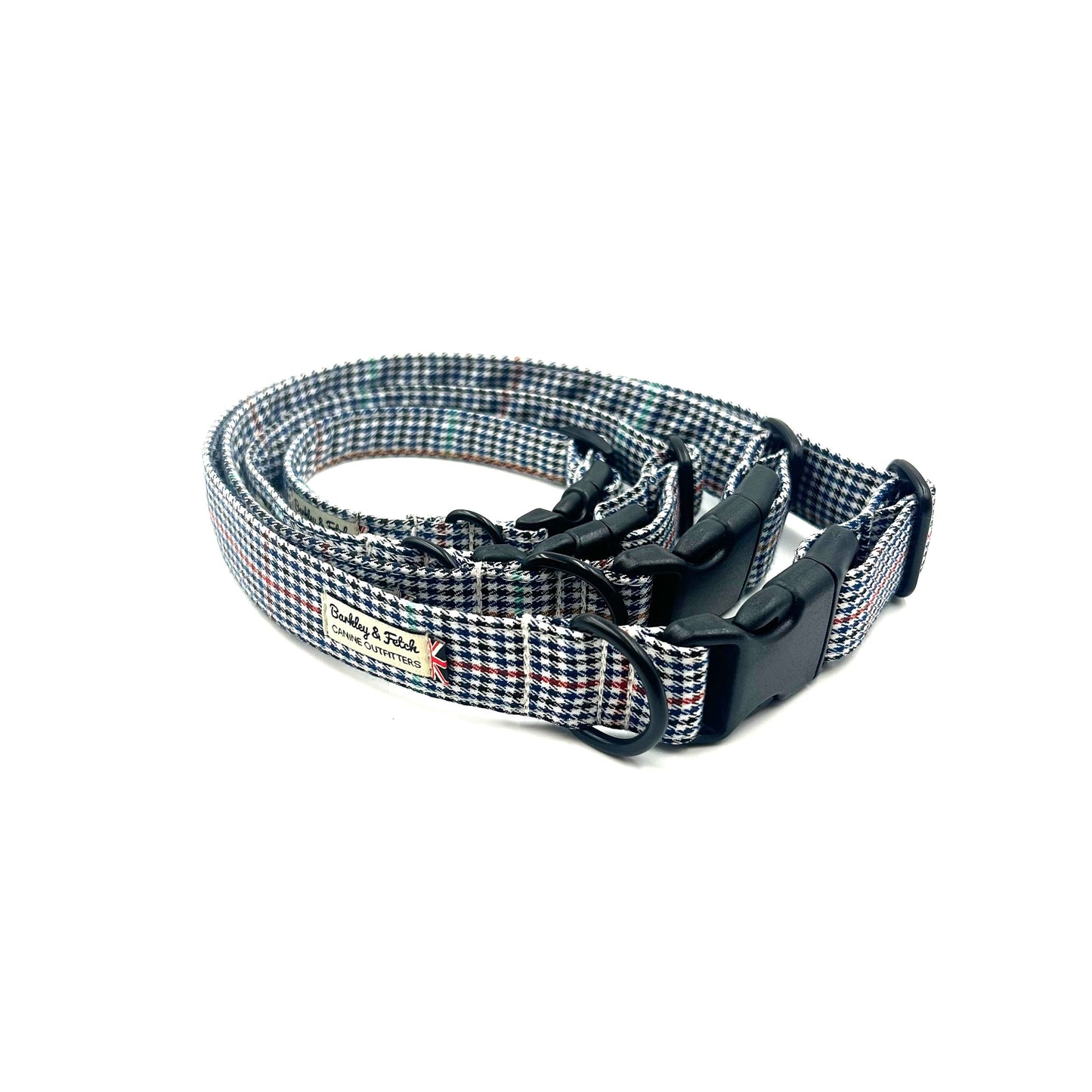 Navy Dogtooth Check Dog Collar