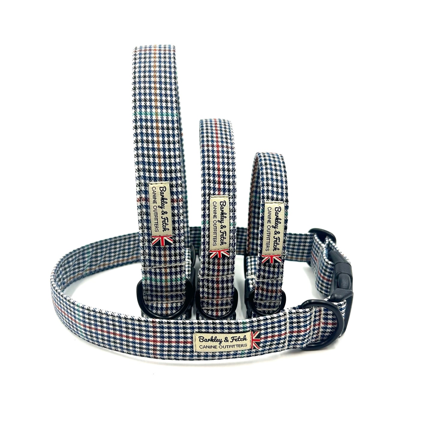 Navy Dogtooth Check Dog Collar