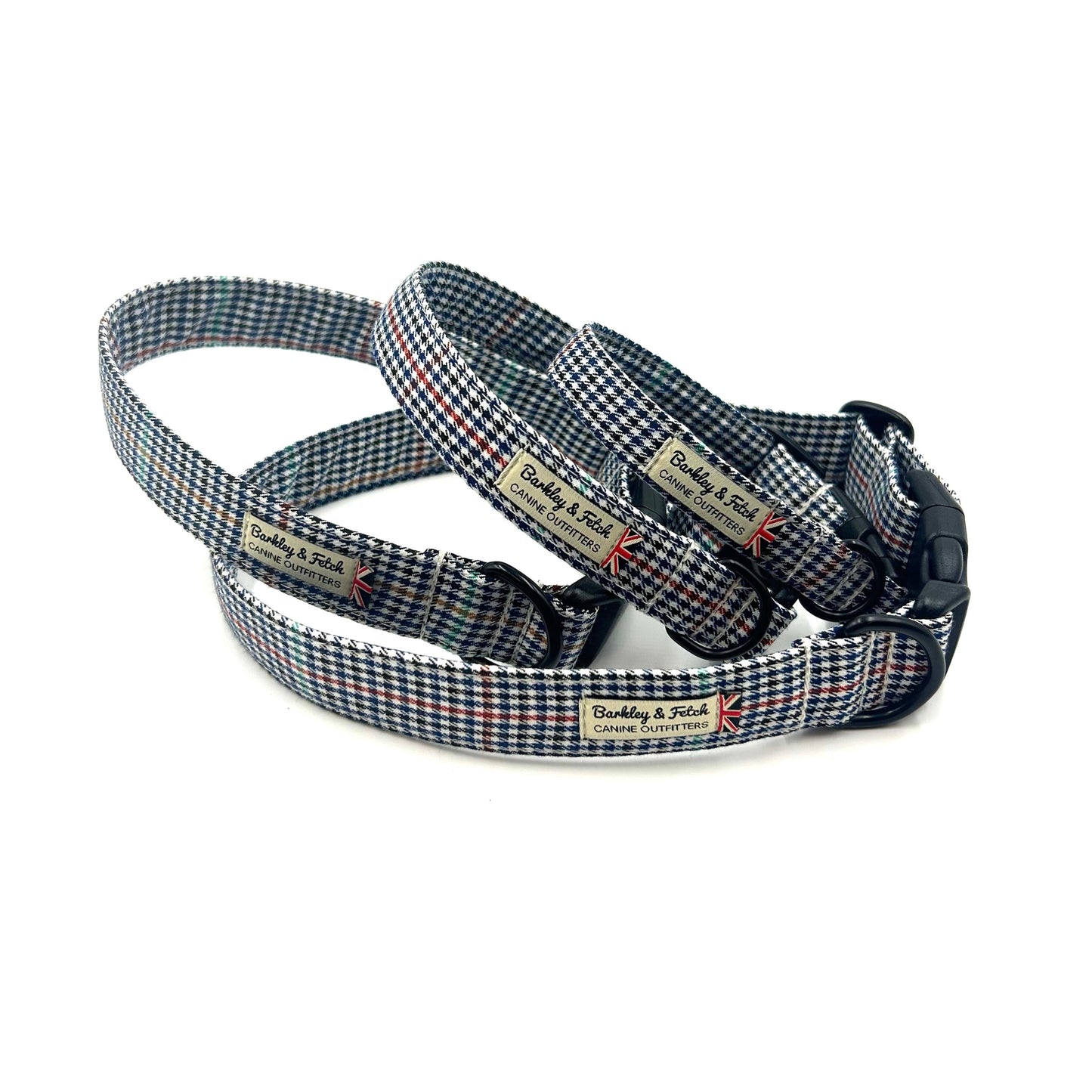 Navy Dogtooth Check Dog Collar