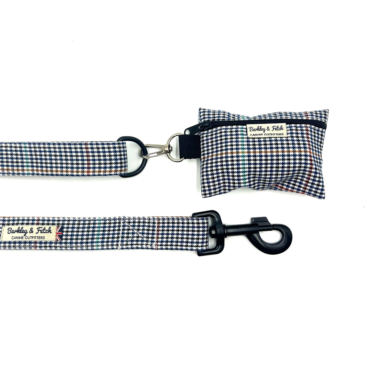 Navy Dogtooth Check Poo Bag Holder