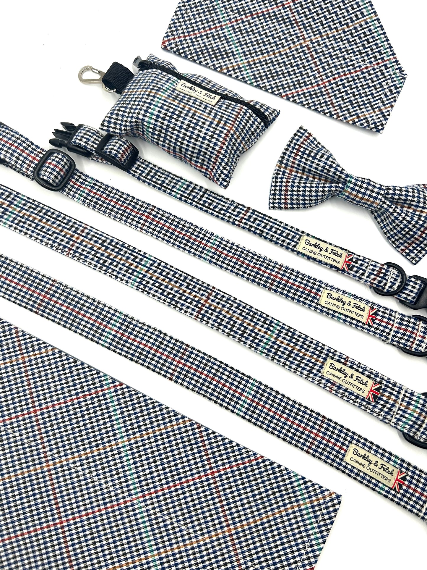 Navy Dogtooth Check Dog Bowtie