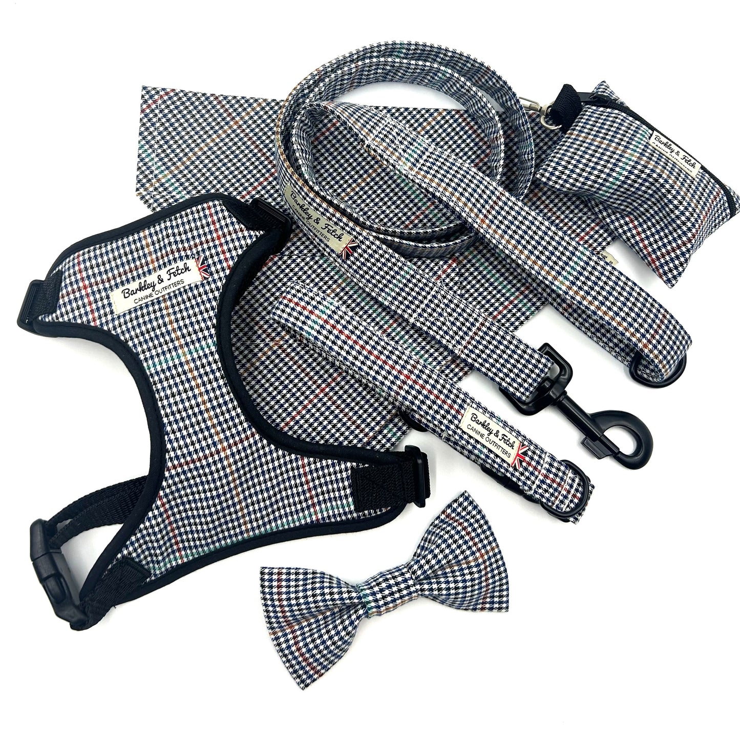 Navy Dogtooth Check Dog Collar