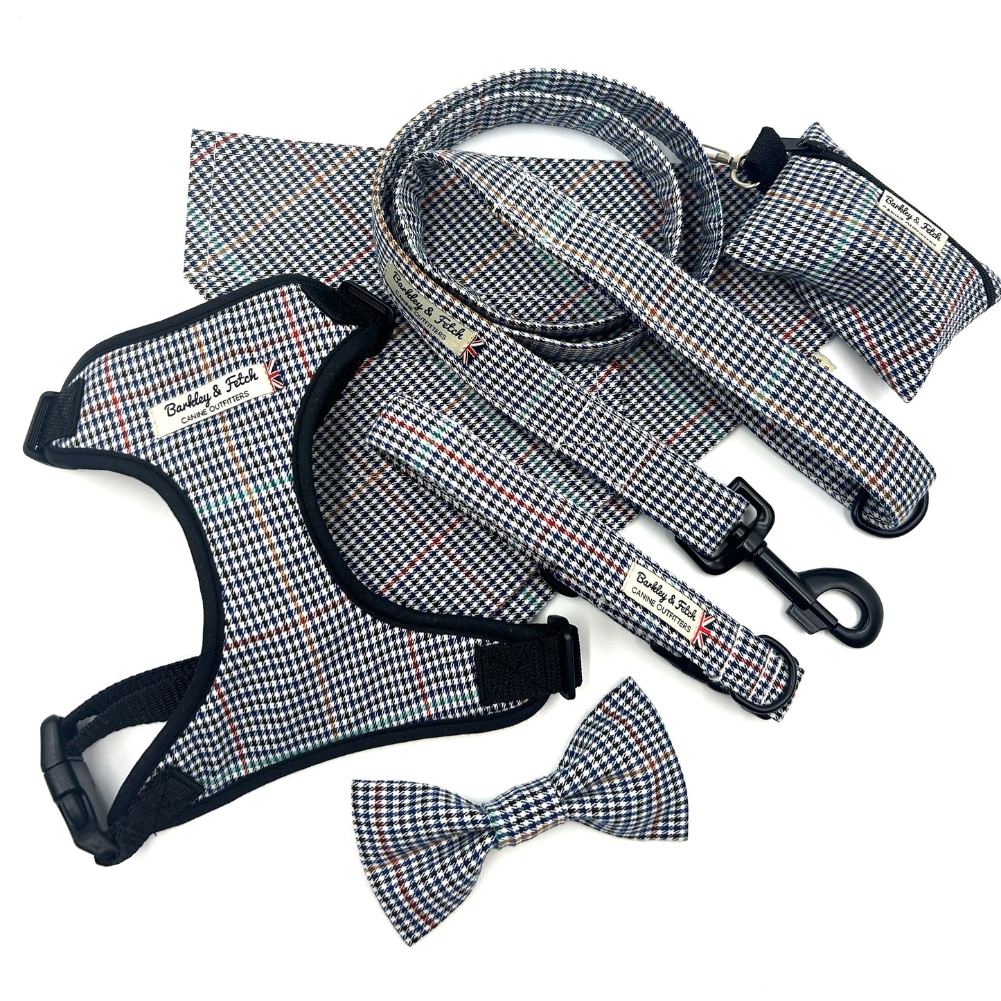 Navy Dogtooth Check Fabric Harness