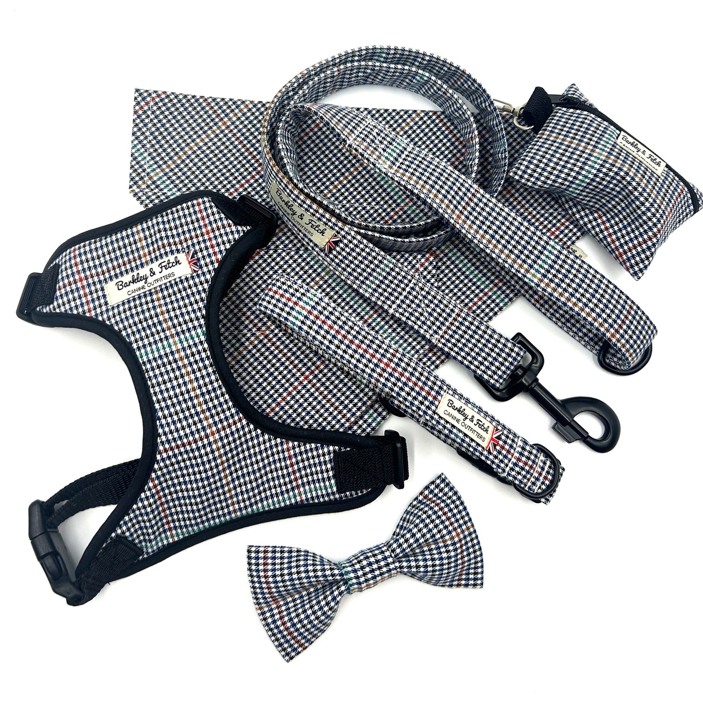 Navy Dogtooth Check Poo Bag Holder