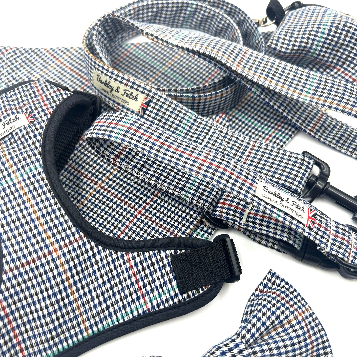 Navy Dogtooth Check Dog Lead