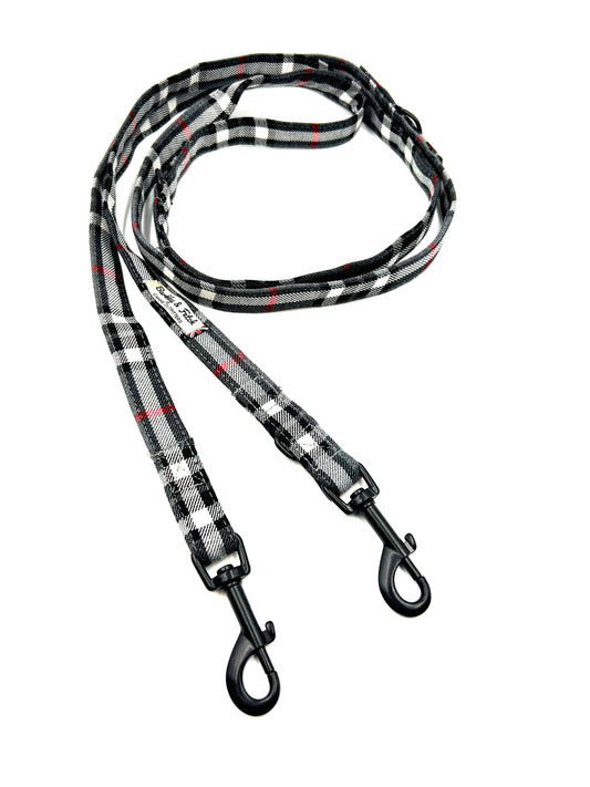 Grey/White Tartan Double End 2M Training Lead