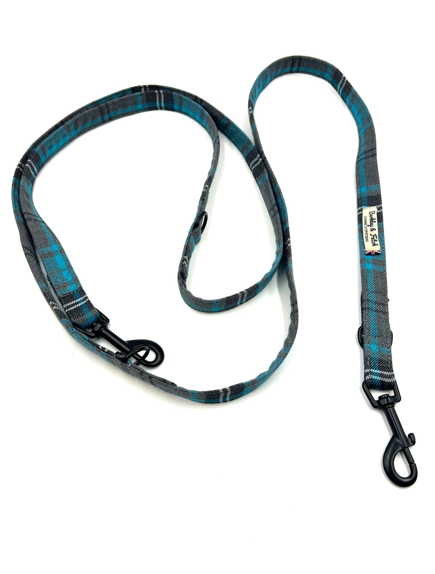 Turquoise and Grey Tartan Double End 2M Training Lead