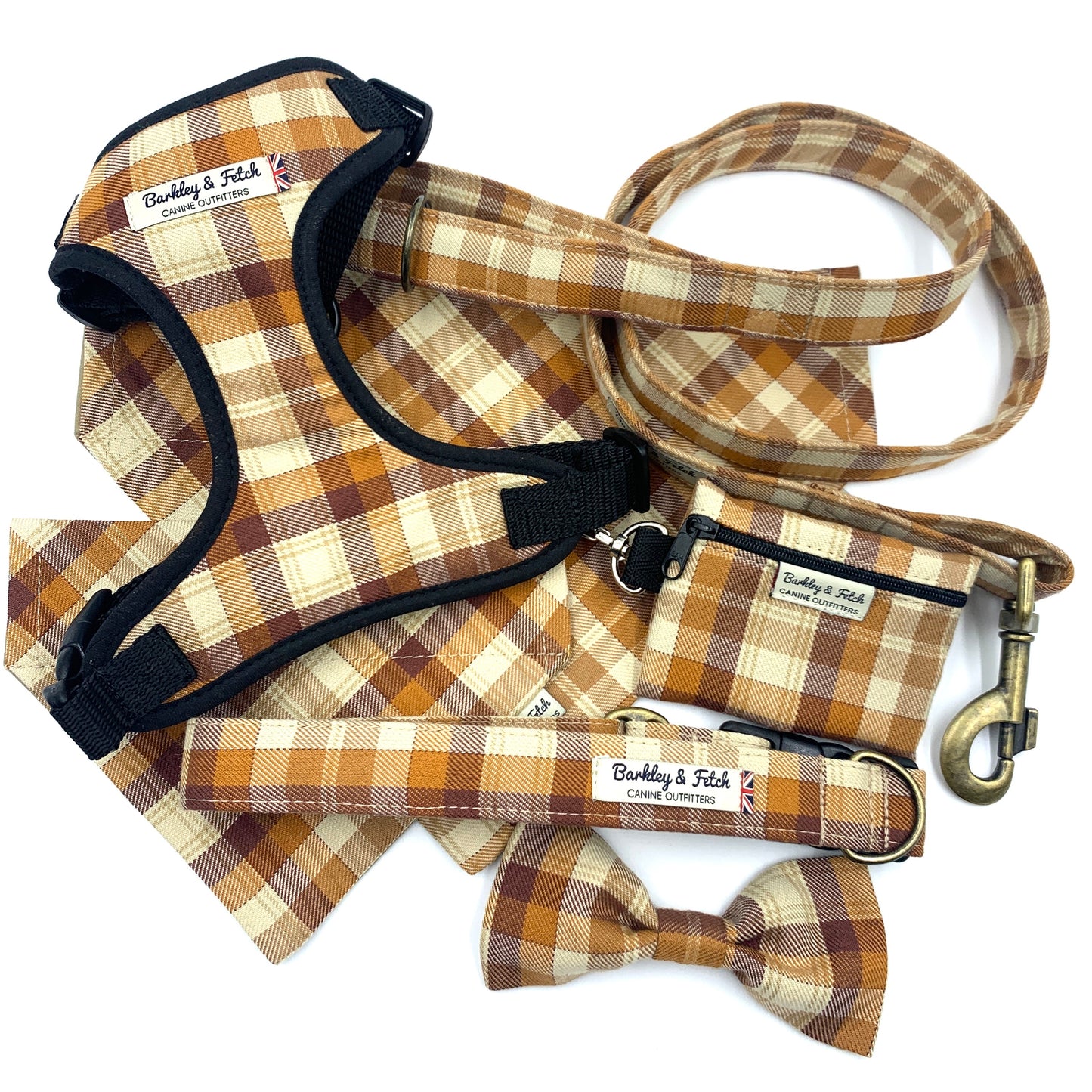 Gingerbread Check Dog Lead