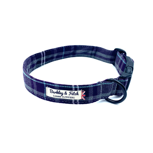 Purple/Grey Tartan Dog Collar