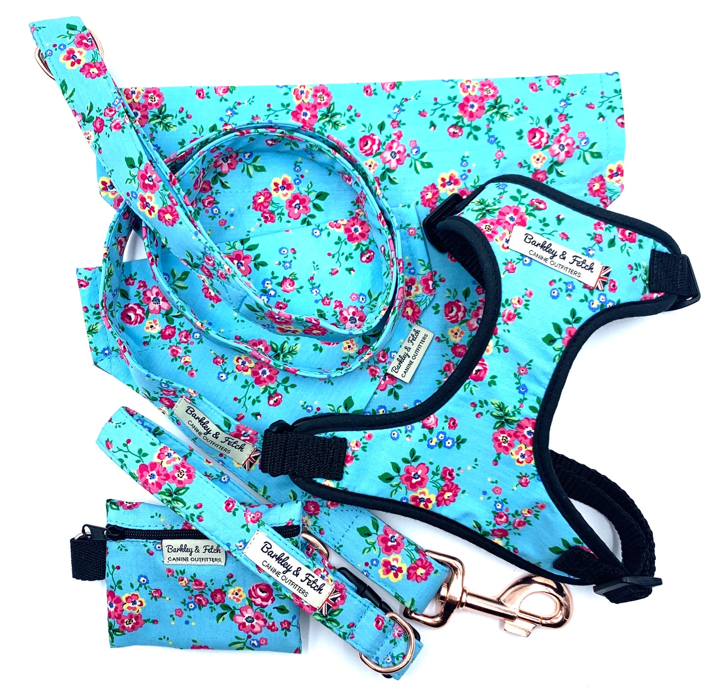 Blue Ditsy Floral Print Dog Bow