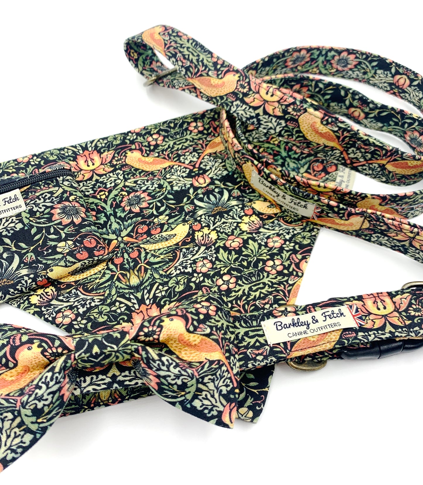 Black Strawberry Thief Print Dog Lead