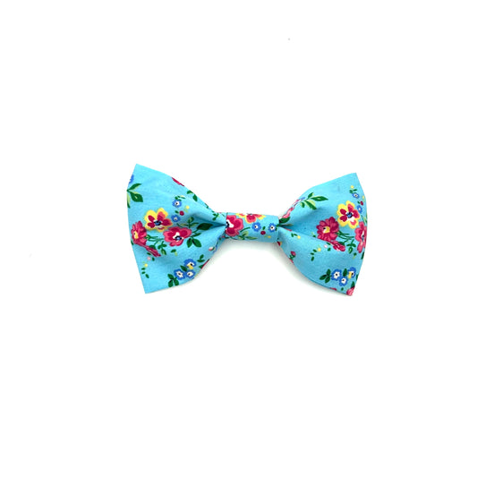 Blue Ditsy Floral Print Dog Bow