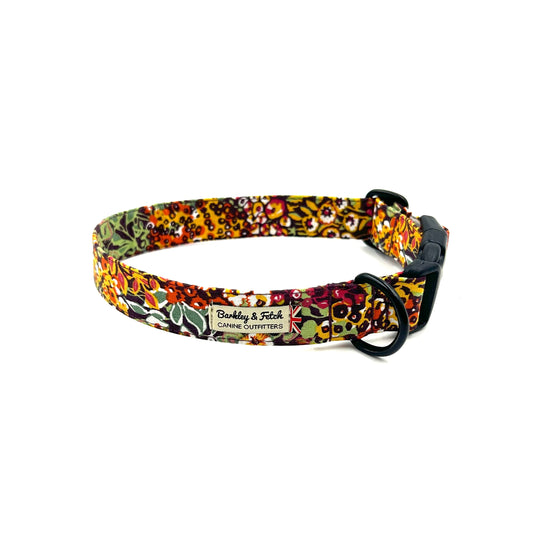 Orange Ditsy Floral Print Dog Collar