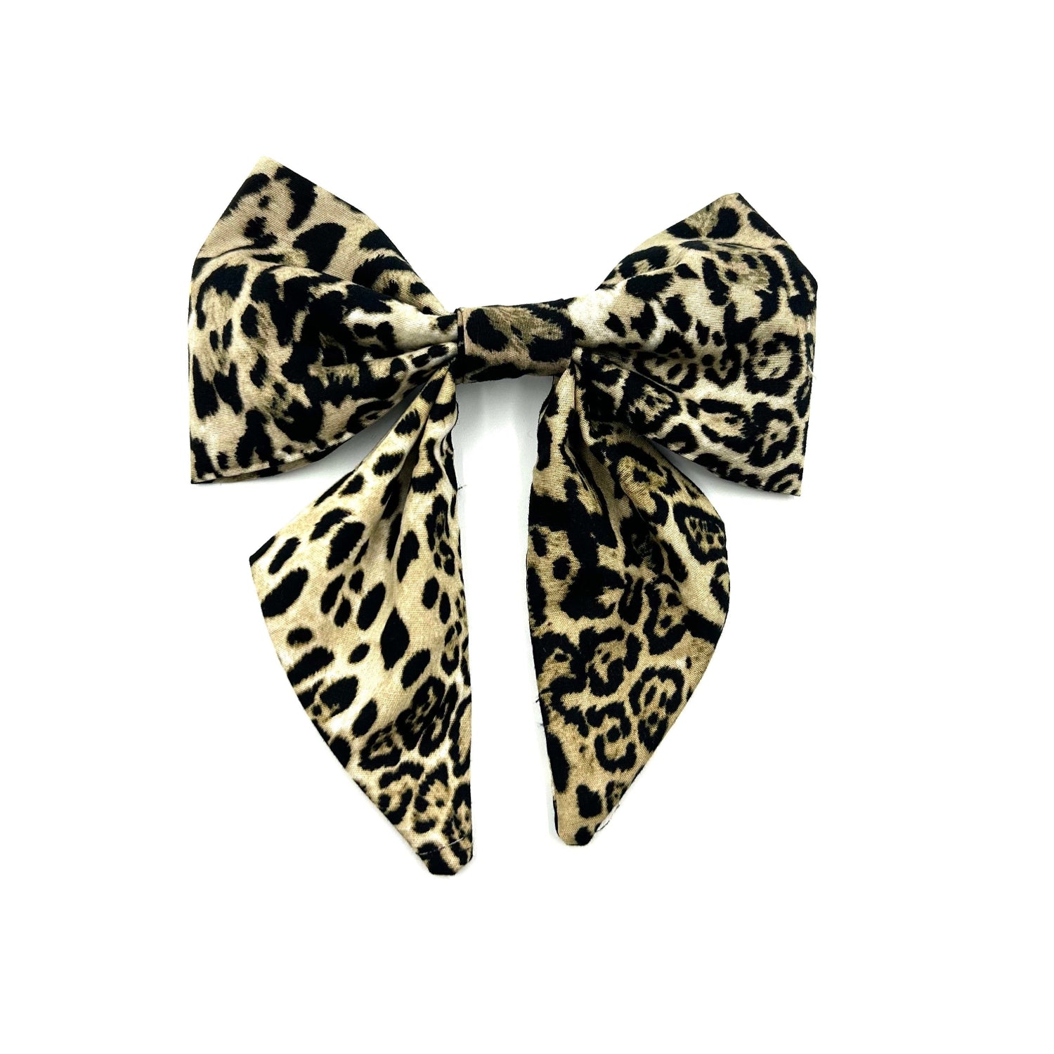 Stylish handmade leopard print sailor bow made to attach to a dog collar