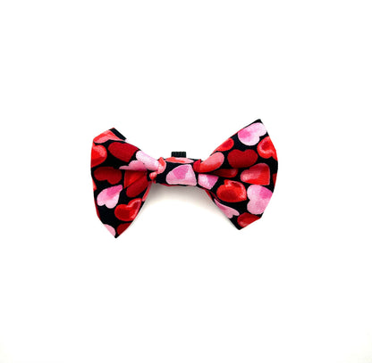 Heart-patterned bow tie on a white background handmade by Barkley And Fetch