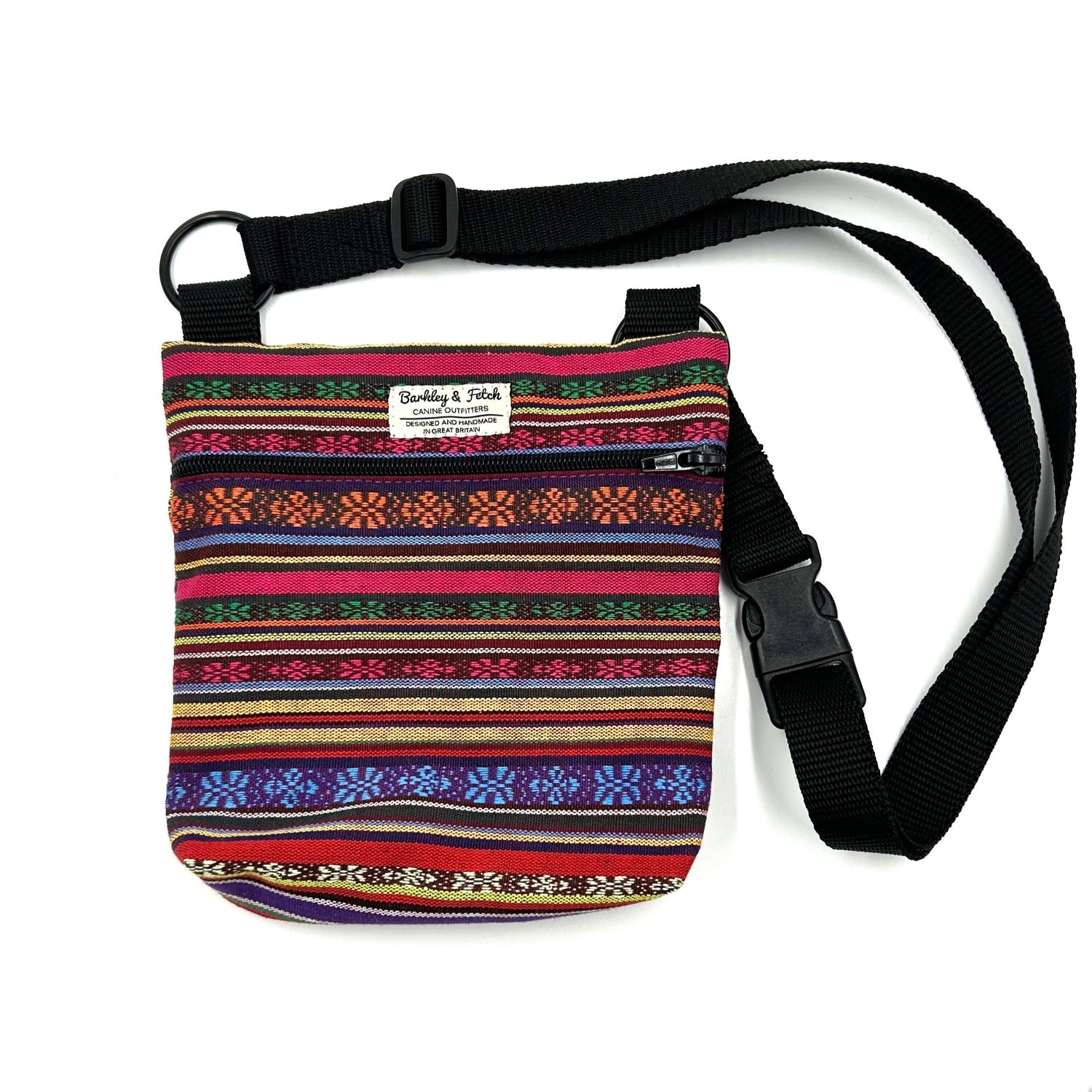 Handmade colourful Mexican dream print shoulder bag for dog walking