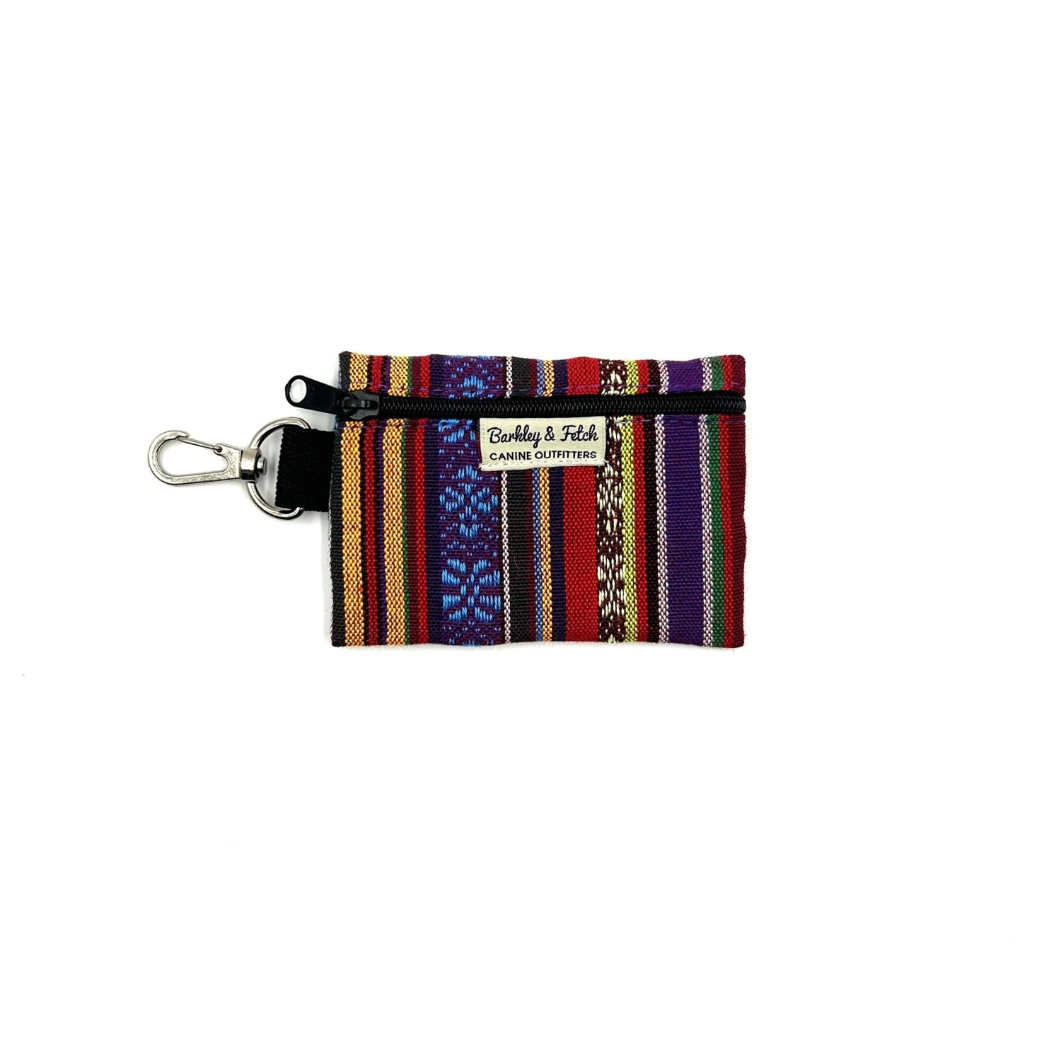 Handmade colourful Mexican dream print poo bag holder with attachable clip