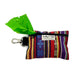 Multicolored pet waste bag holder with a keychain clip on a white background