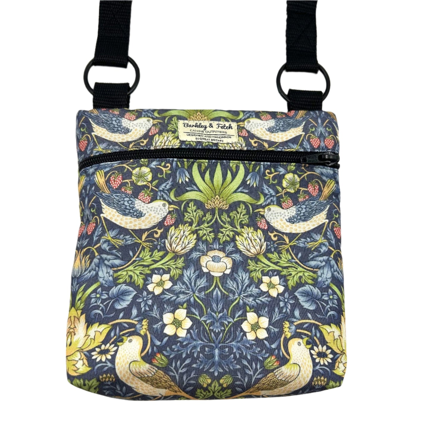 Beautifully made William Morris printed fabric shoulder bag for dog walking