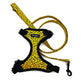 Stylish yellow and black ochre leopard print soft harness with black trims and lead for cats