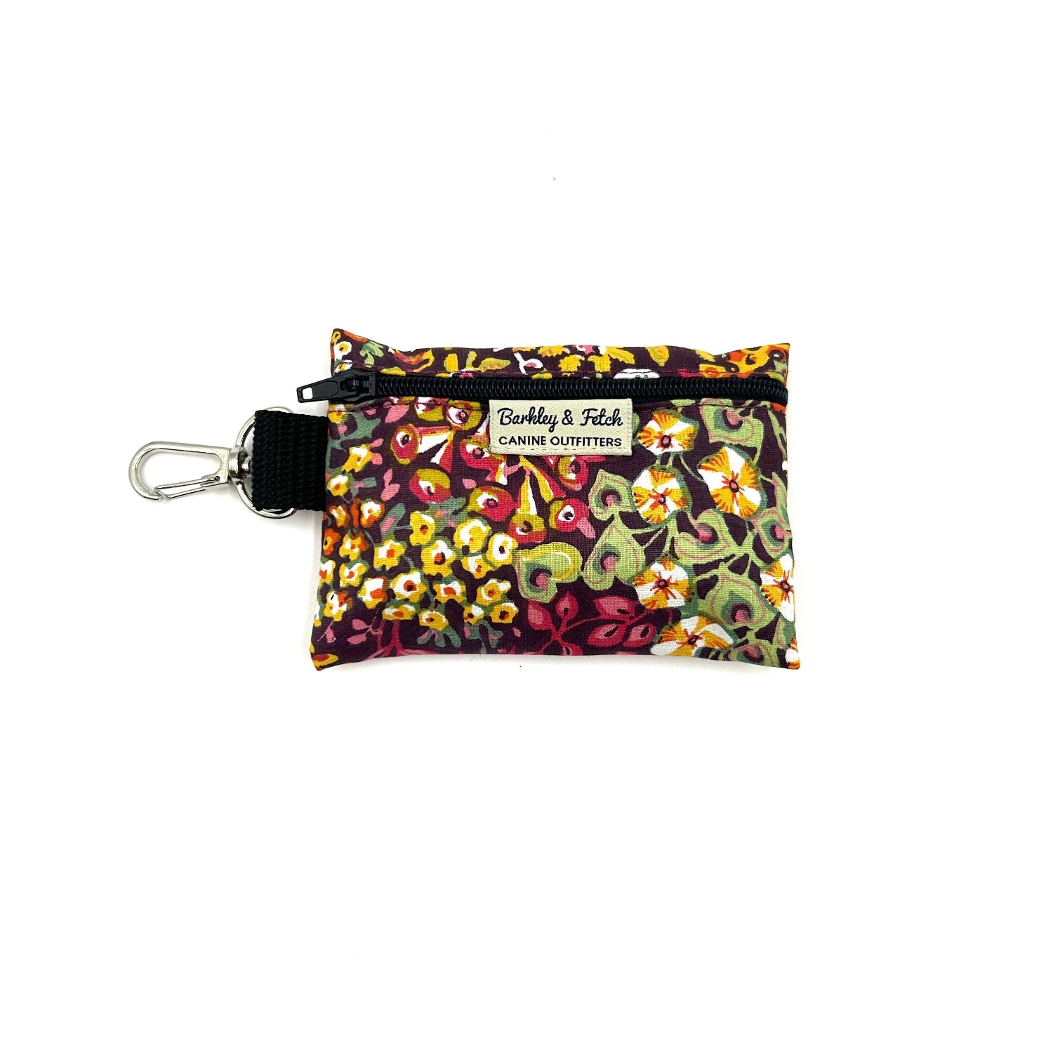 Handmade orange floral print poo bag holder with attachable clip