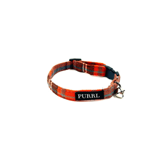 Handmade orange and grey cat collar with bell, a bandana and bowtie that can thread through the collar
