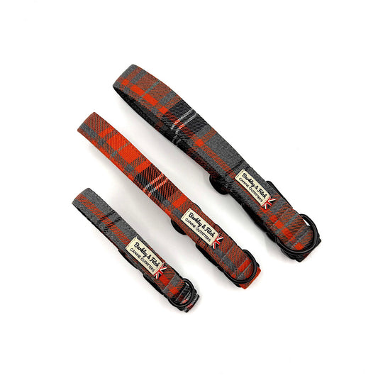Orange and Grey Tartan Dog Collar