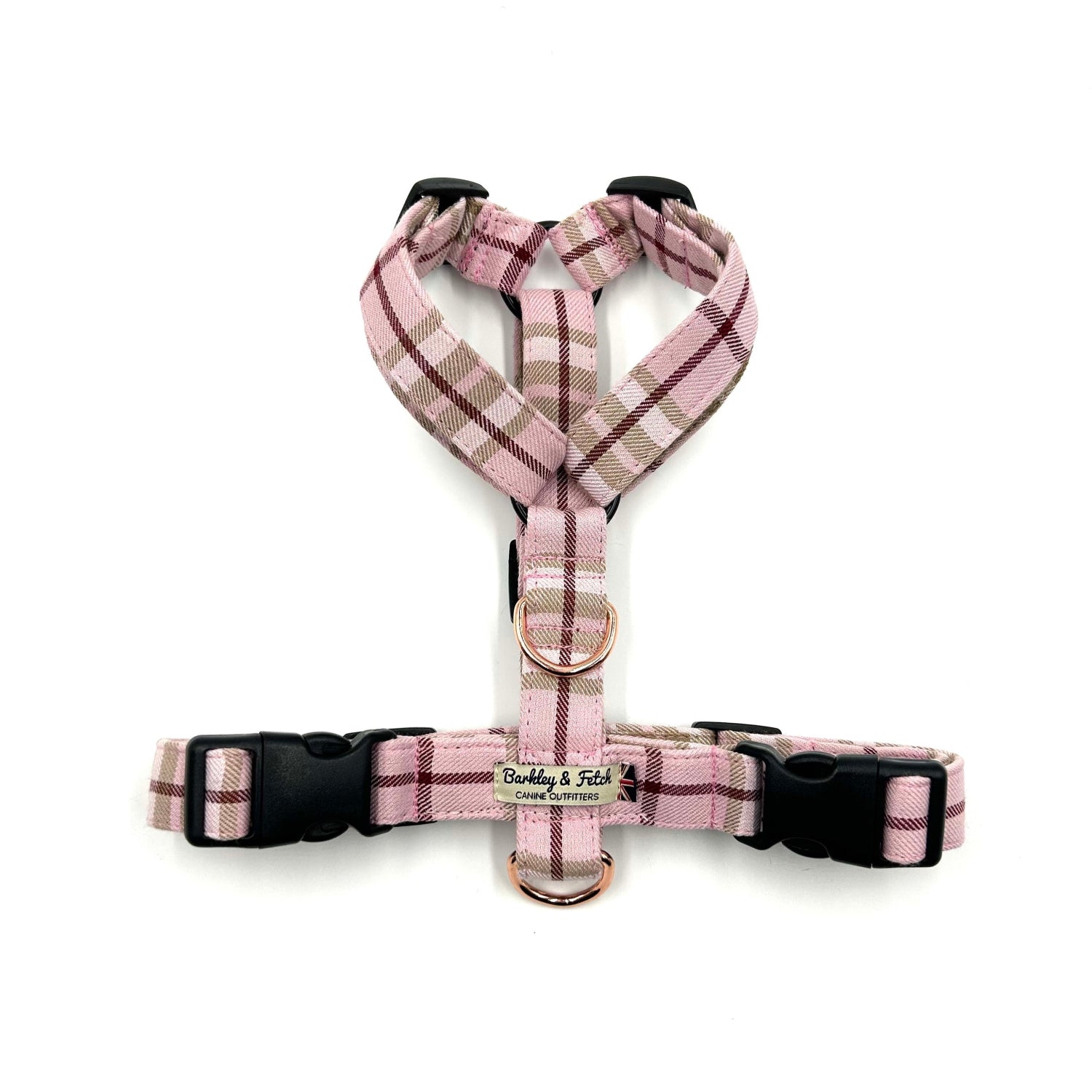 Beautiful handmade pale pink tartan strap harness for dogs