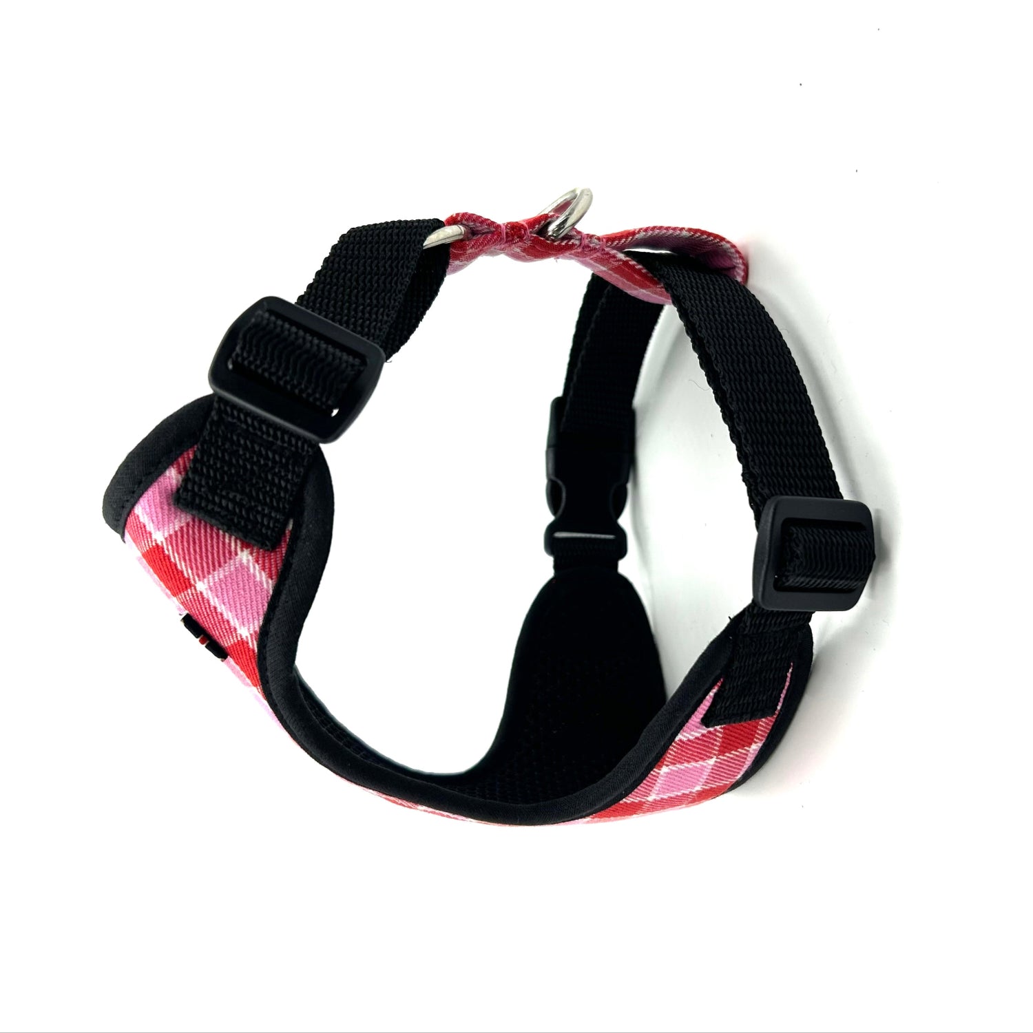 Black and red plaid dog collar on a white background