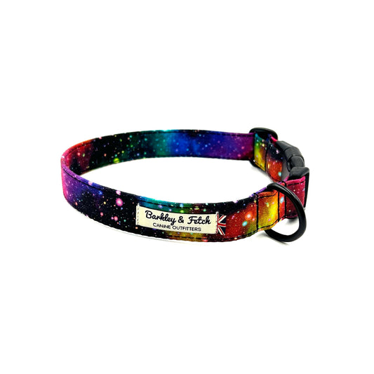 Beautiful handmade rainbow galaxy print dog collar