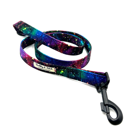 Handmade rainbow galaxy print dog lead