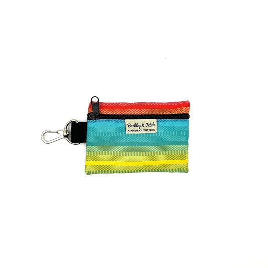 Handmade rainbow stripe print poo bag holder with attachable clip 