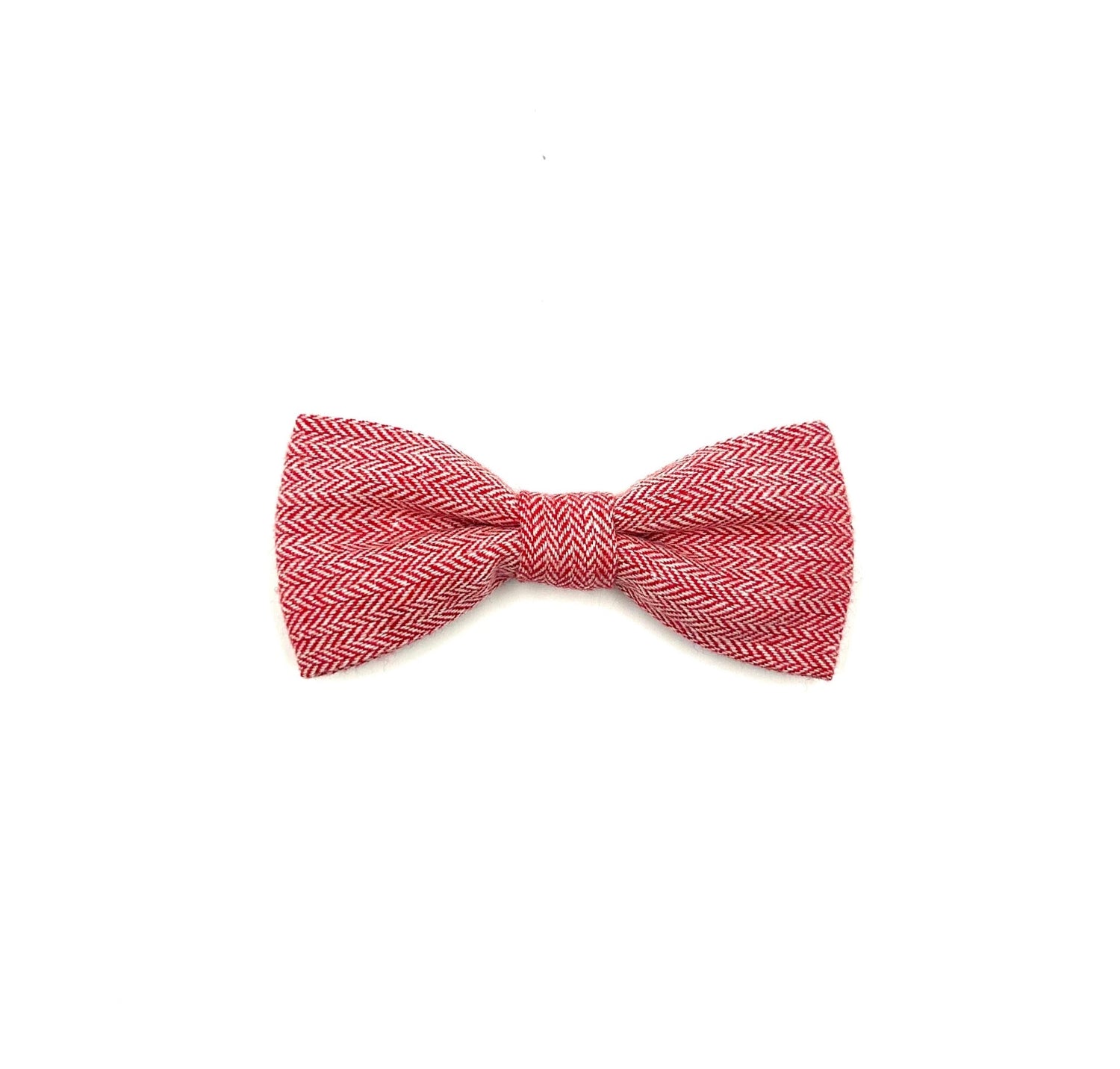 Stylish red herringbone dog bowtie with elastic loops at the back to thread through a collar